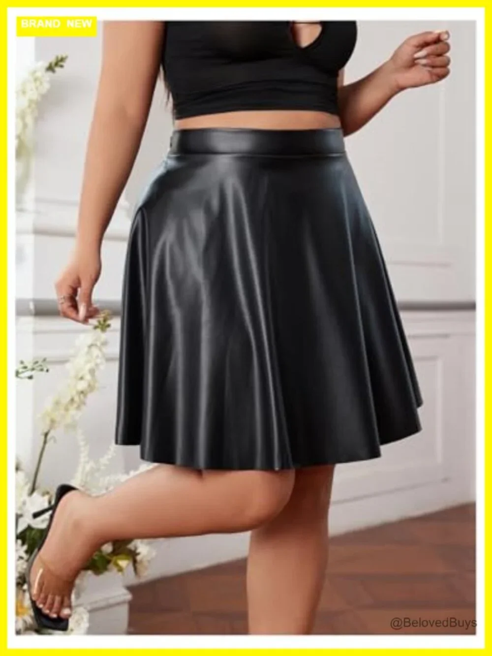 Plus Size High Waist Faux Leather Flared A-Line Skirt Mini